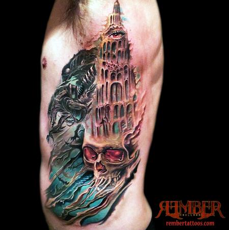 Tattoos - Gothic Skull and Castle - 103992